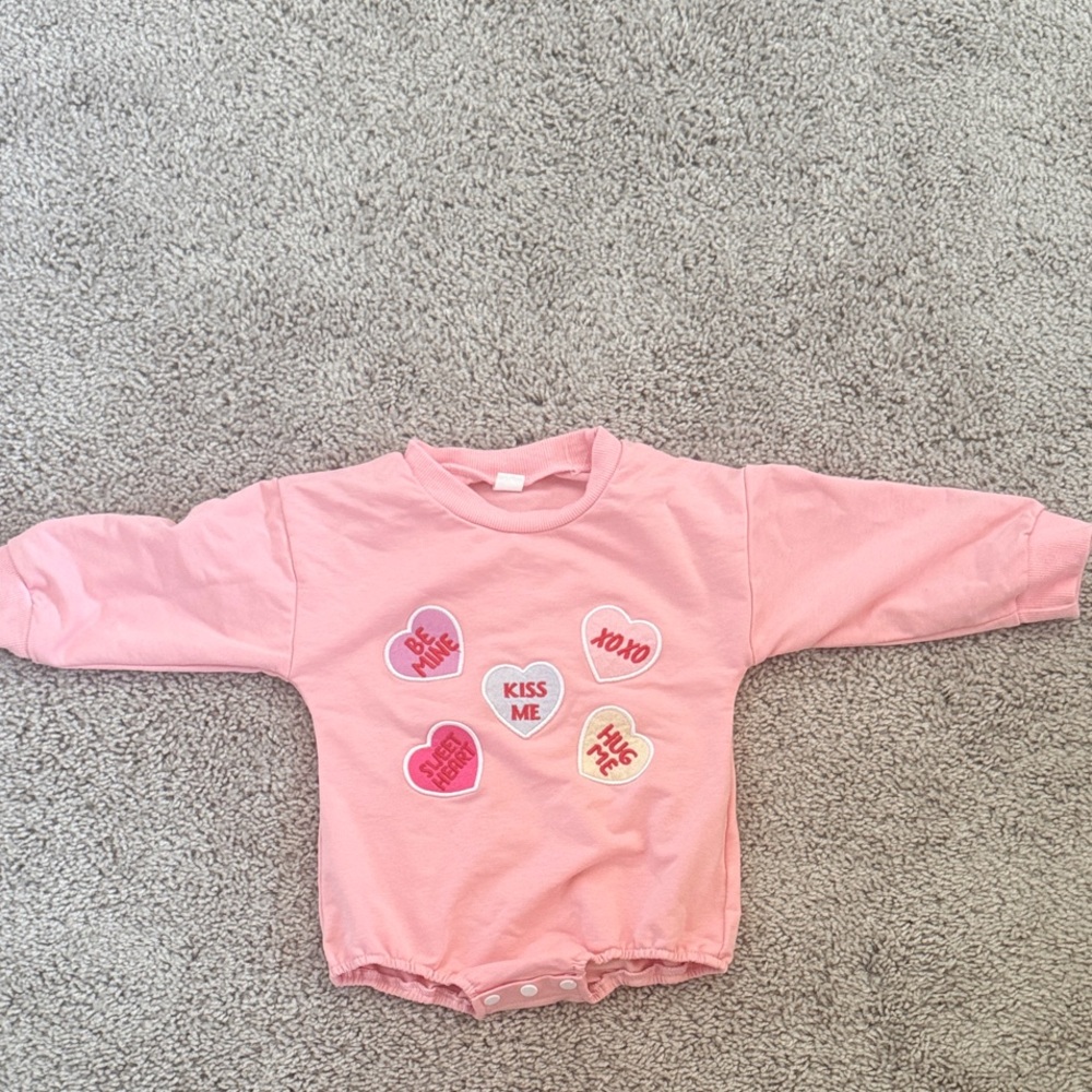 Pink Conversation Heart Patches Baby Long Sleeve Bubble